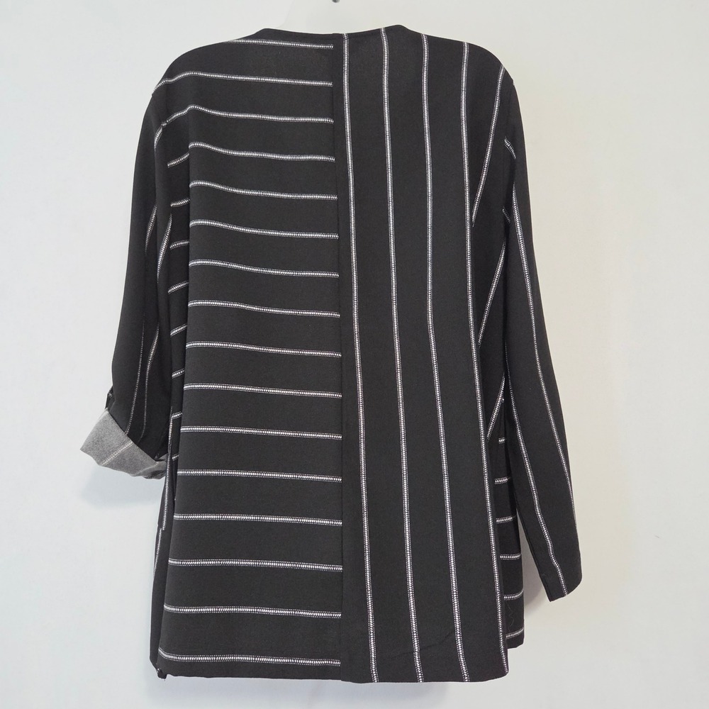Ali Miles Top Womens L Black White Stripe Asymmetric Button Pocket Lagen Artsy
